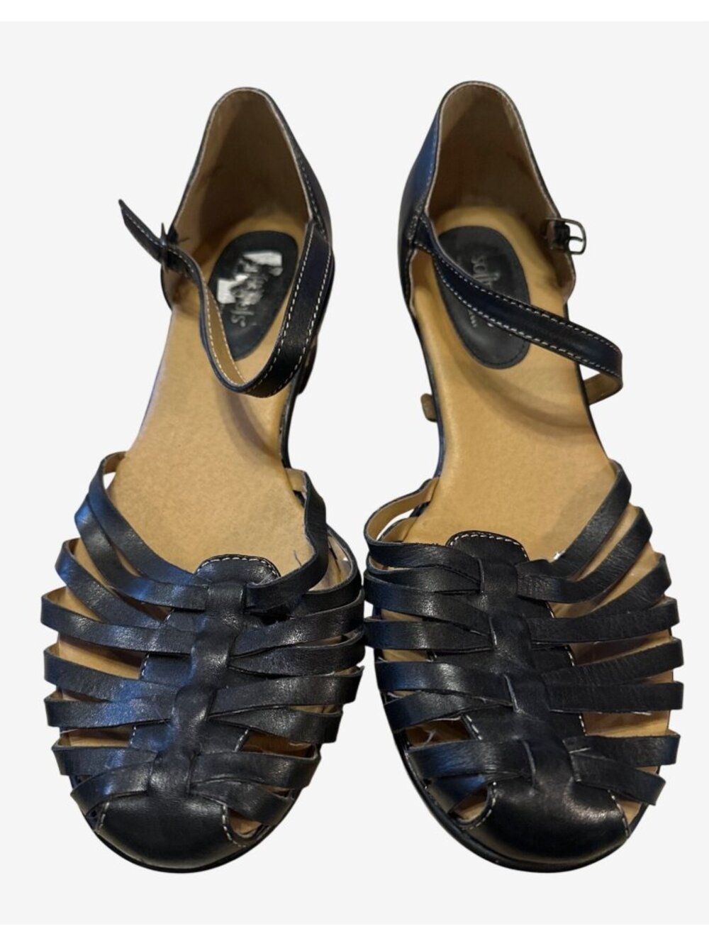 Comfortiva Softspots Tatianna Black Leather Mary Jane Wedge Sandals Size 8M